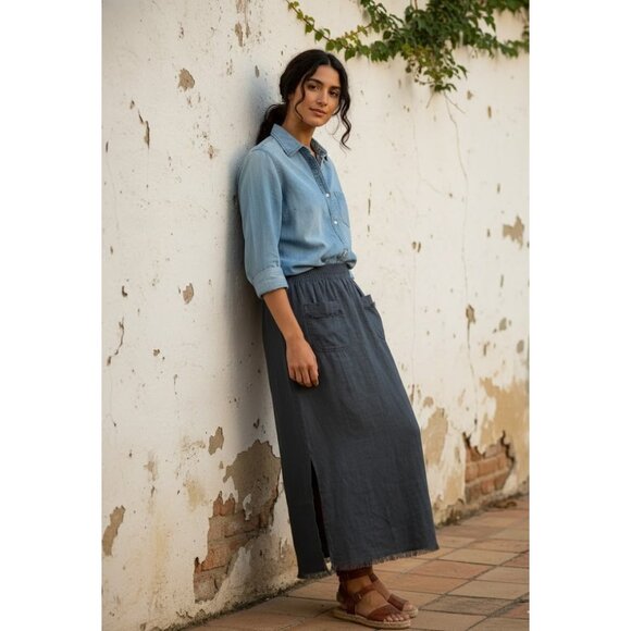 NWT Nomad The Label Aurora Maxi in Charcoal Linen Pull-on Skirt XS - Picture 1 of 7